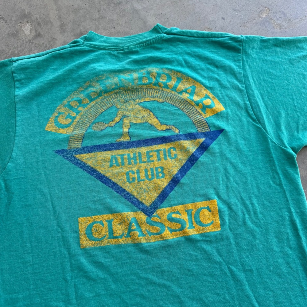 Vintage 80s Greenbriar Athletic Club Classic T Shirt Teal Green 50/50 USA Mens M - Picture 2 of 5